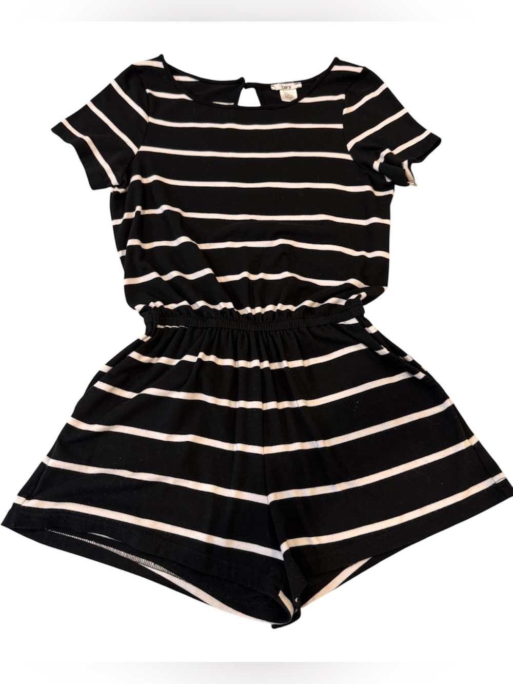 Bar III Black & White Striped Short Sleeve Romper Small